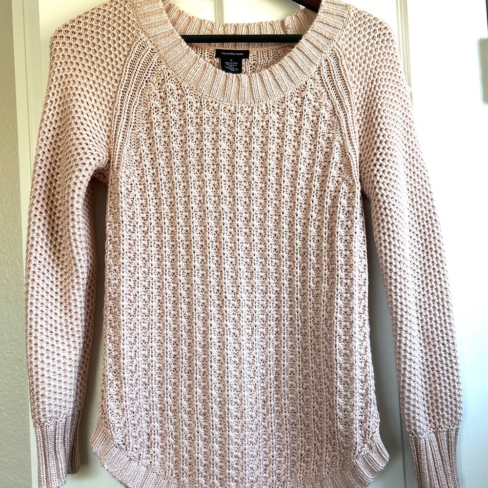 Calvin Klein Jeans Blush Pink Crew Neck Knit Sweater Size Medium